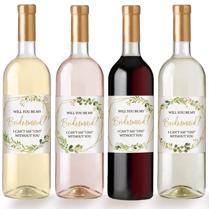 Printed Party Bridesmaid Proposal Wine Bottle Label Gift, Greenery, Set of 8 - Image 3